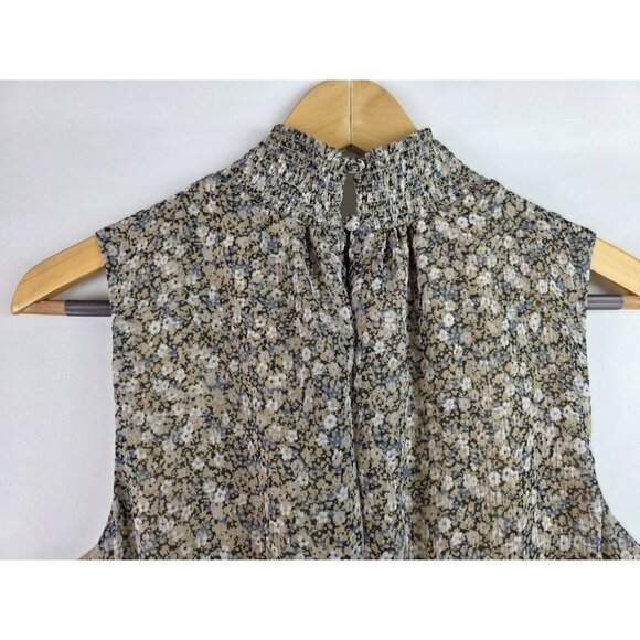 1.State Womens Dress Size Large Tan Floral Sleeveless High Neck Ruffle Lined - Picture 11 of 15